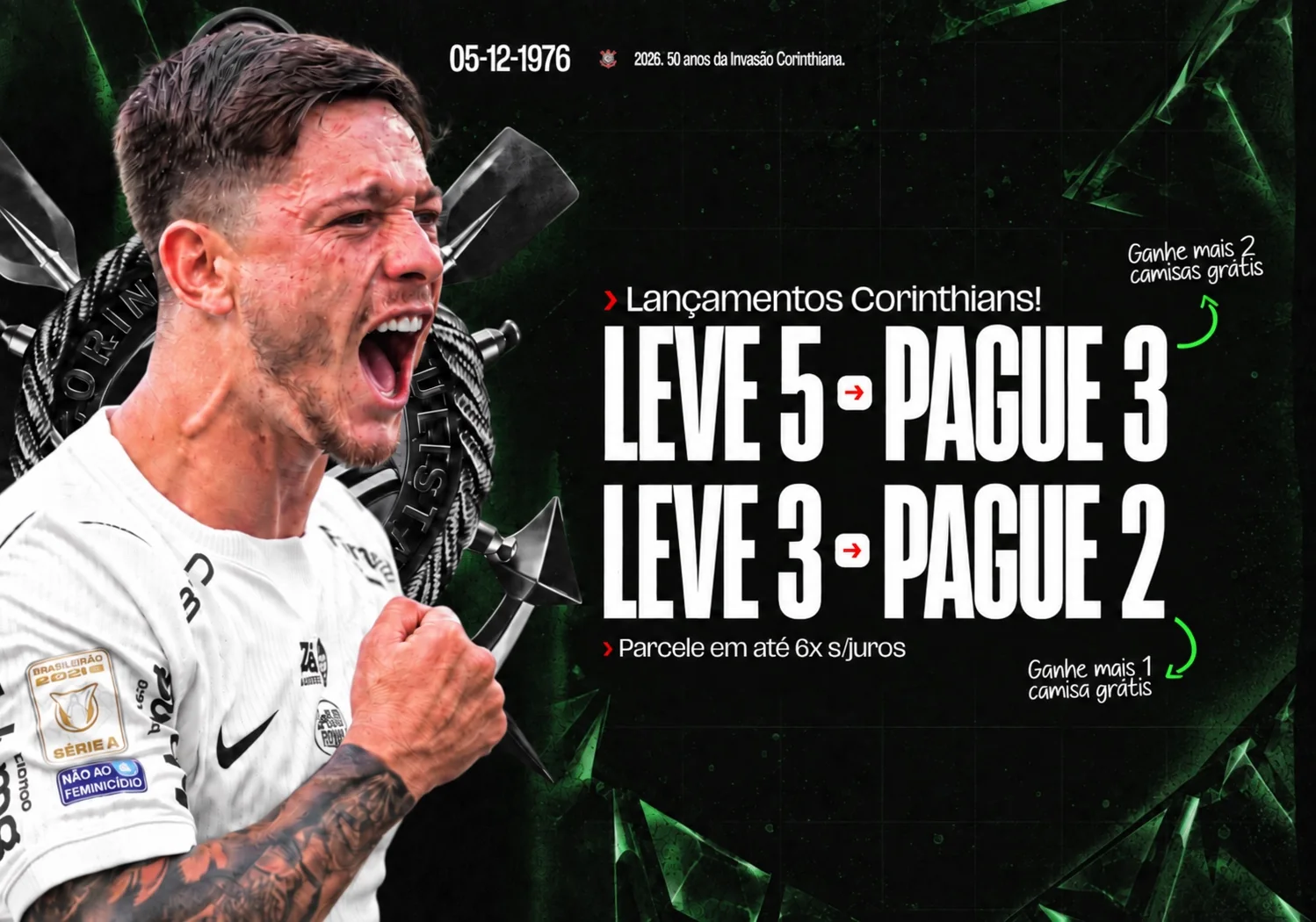 Banner Corinthians leve 5 pague 3 e leve 3 pague 2